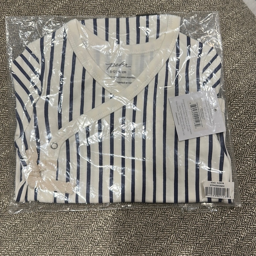 Pehr short sleeve kimono one piece, navy, 6-12 months